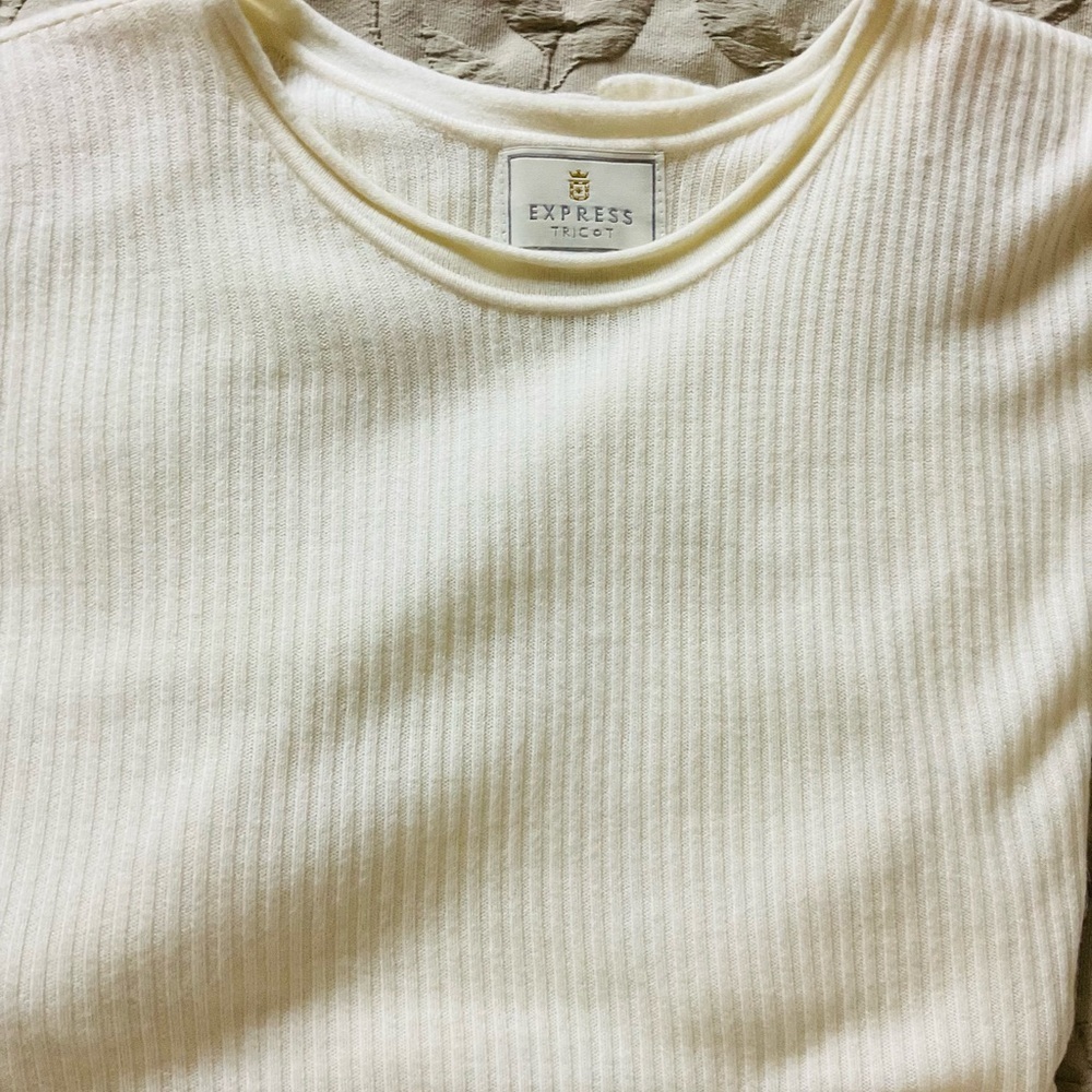 Express TRICOT  Cream Ribbed Crew Neck Sweater